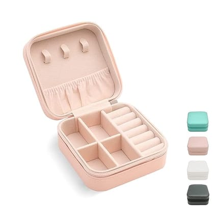 webcare shop Leather Small Jewelry Box, Travel Portable Jewelry Case For Ring, Pendant, Earring, Necklace, Bracelet Organizer Storage Holder Boxes (Pink)(pack of 1)