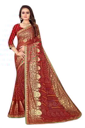 ANSH Womens Georgette Bandhani Saree length (5.5m) & Blouse Piece Size (0.8m) (Maroon)