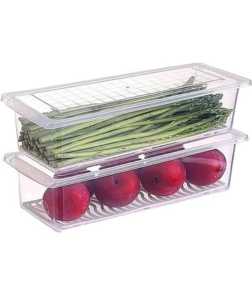 Vegetable Storage Fridge Container with drain plate and Lid - Transparent Polyproplene Food Container ( Pack of 2 )