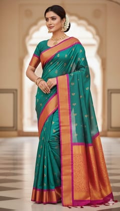 Paithani Silk Sarees |  With attached blouse.
