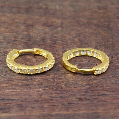 Ethnic Style Hinged Hoop EAR Stud 18k Solid Real Yellow Gold - Pair