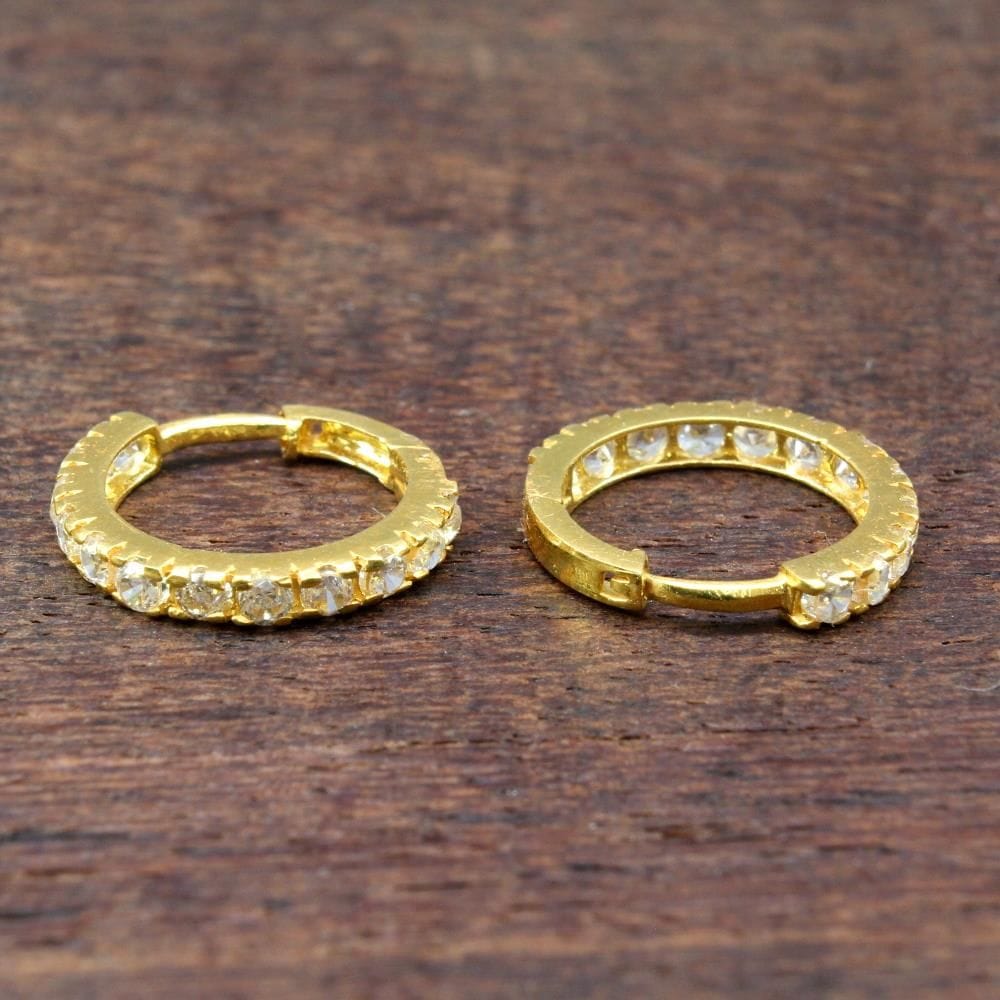 Ethnic Style Hinged Hoop EAR Stud 18k Solid Real Yellow Gold - Pair