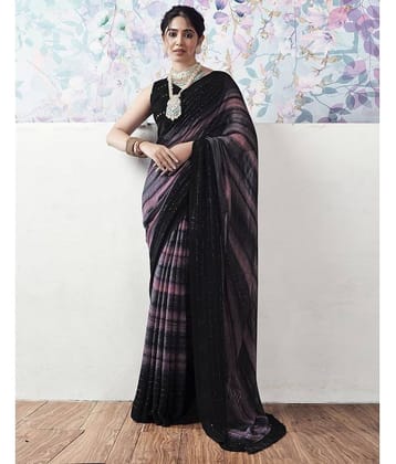 Satrani Georgette Embellished Saree With Unstitched Blouse Piece ( Rust )