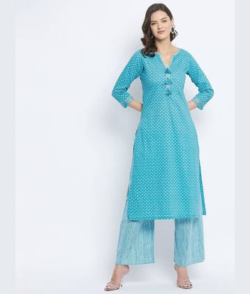 Tissu - Turquoise Straight Cotton Women's Stitched Salwar Suit ( Pack of 1 )