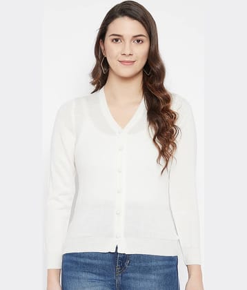 zigo Woollen V Neck Women's Buttoned Cardigans - White ( Single )