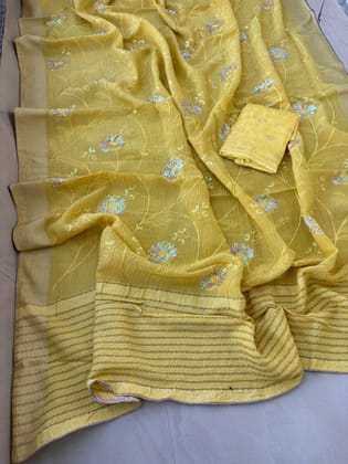 Pure munga silk fabric with beautiful Jaipuri bandej zari waiving work all over saree