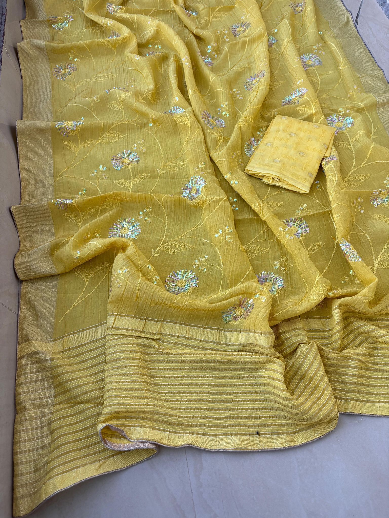 Pure munga silk fabric with beautiful Jaipuri bandej zari waiving work all over saree