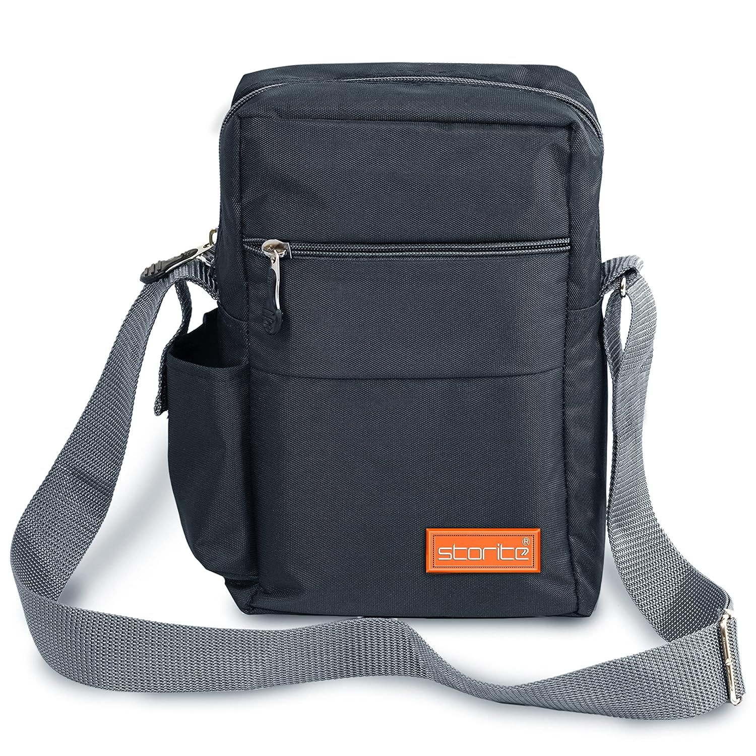 Storite 10 Inch Stylish Padded Mini Sling Bag for Men and Women, Small Passport Travel Bag and Small Sling Bag With Water Bottle Pocket (25 x 16 x 7.5cm, Dark Grey)