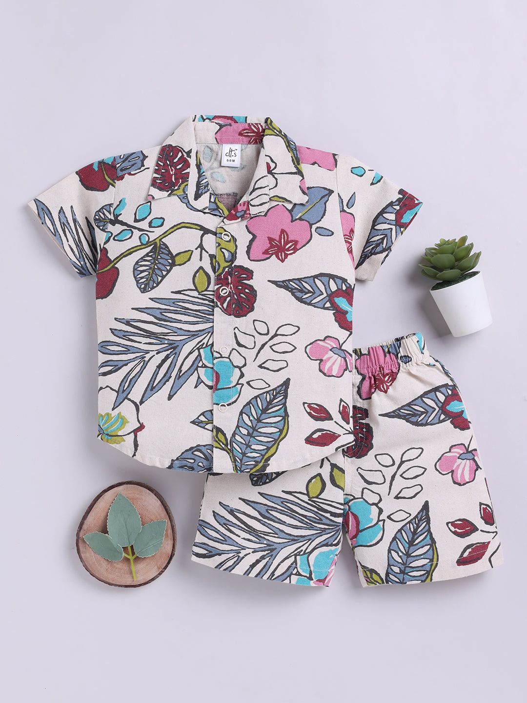 Pink Tropical Short Sleeves Co-ord Set-6-9 m