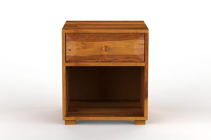 Wakeup India Rivo Bed Side Table with Drawer | Weather Proof | Anti-Termite Solid Wood | Bedroom Small Cabinet Tables (Color Honey)