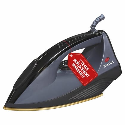 Baltra Dry Iron 1000W BTI-172 Sleek Iron Press, Greblon Non Sick Golden Soleplate with German Technology | Shock Proof Body | 5 Modes, Wrinkle Free Clothes in One Shot 360� Swivel Cord | 2Yrs Warranty