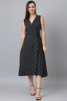 Black Ikat Wrap Dress-S