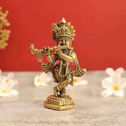 Brass Showpiece Krishna Idol Statue - 4.5 Inch Height Brass Showpiece Krishna Idol Statue - 4.5 Inch Height