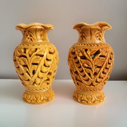 Wooden Jali Flower Pot 4"| Home Décor | Wooden Handicraft | (Set of 2 )