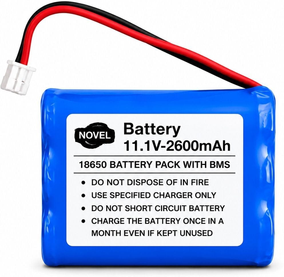 NOVEL 11.1V 18650 Lithium-Ion Battery Pack with BMS Protection | Compatible with RC Cars, Drones, Robotics Projects and Emergency Lighting Equipment