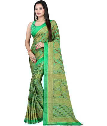 LEELAVATI Crepe Printed Saree With Unstitched Blouse Piece ( Blue )