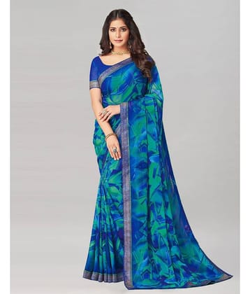 Satrani Chiffon Printed Saree With Unstitched Blouse Piece ( Green )