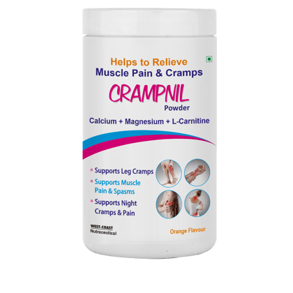 Westcoast Crampnil Powder |increase Blood Flow| Reduce Stiffness & Soreness | Relaxes Calf & Foot Cramp| Muscles & Cartilage| With Calcium + Magnesium + L-carnitine, Orange Flavour 180gm