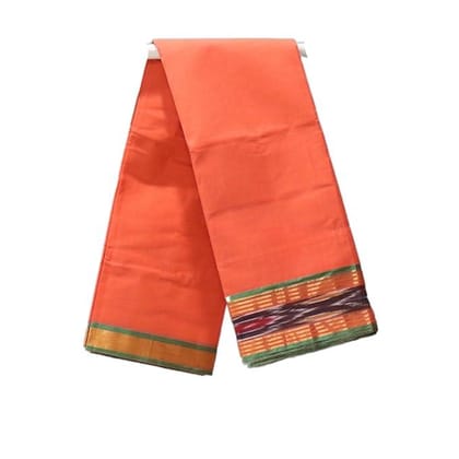 Venkatagiri Pure Cotton Saree, Traditional Pochampally Border Design, Orange with Gold Zari Border