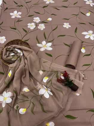 Pure Cotton Unstitched Suit With Chiffon Dupatta-As shown in picture / 2.5 mtr each / Pure cotton with chiffon dupatta