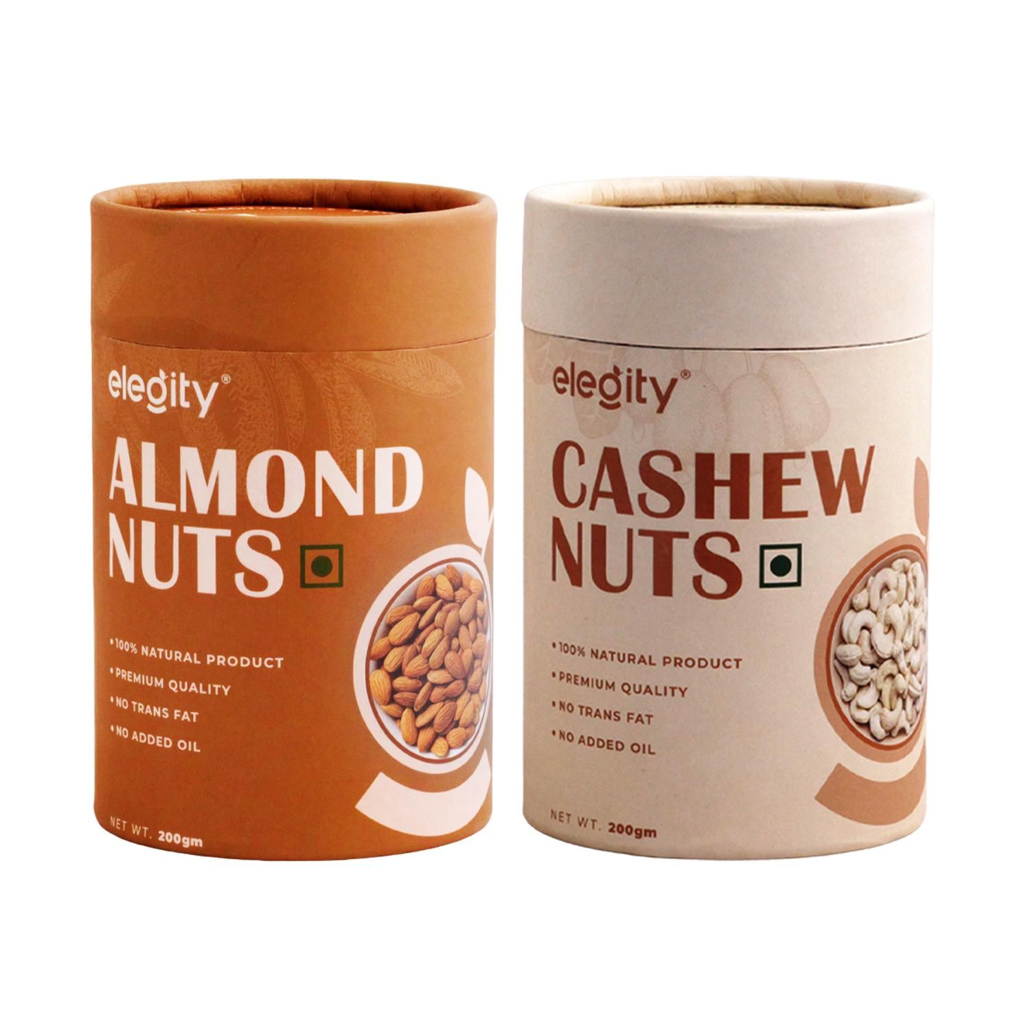 ELEGITY Dry Fruit Combo Pack | Jumbo Special California Almonds, W210 Cashew (200 gm each) | 100% natural |No added preservatives | Nutritious and Delicious Snacks - Pack of 2