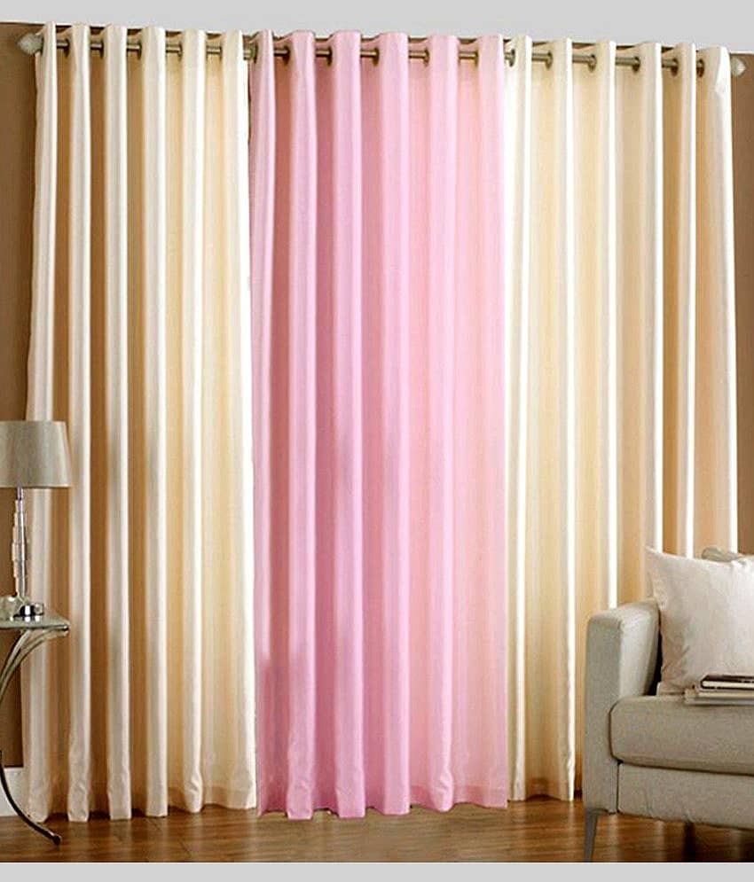 Homefab India Plain Semi-Transparent Eyelet Window Curtain 5ft (Pack of 3) - Multicolor