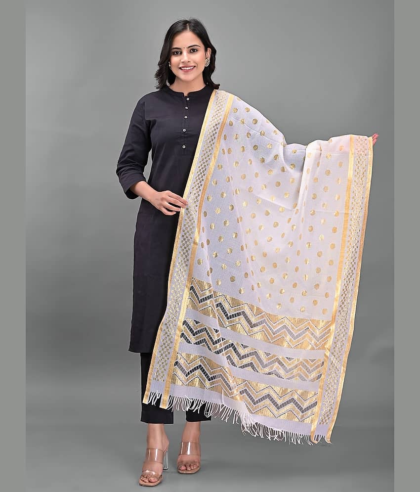 Apratim - White Silk Women's Dupatta - ( Pack of 1 )