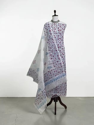 Kota Doria Cotton Dress Material with Hand Embroidery, Powder Blue