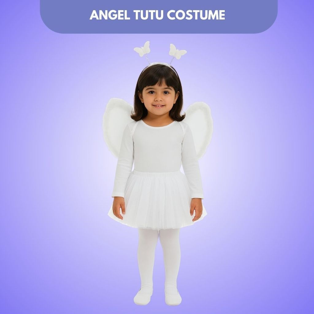 Angel White Wings with Tutu Skirt and Wand - Party and Festive Needs | Buy online on ZillyBuy