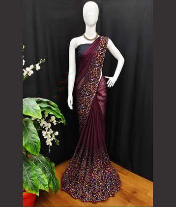 ANAND SAREES Georgette Printed Saree With Unstitched Blouse Piece ( Maroon )