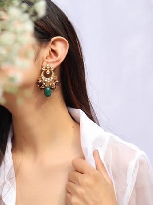 Suri Kundan Chandbali Earrings-Green