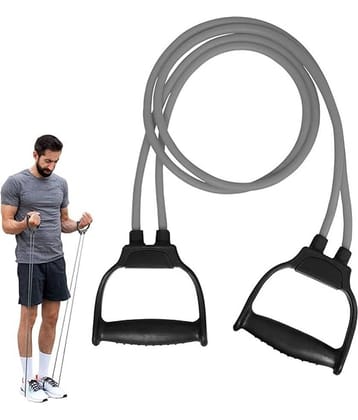 Double Toning Resistance Tube Pull Rope Elastic Rubber Exercise Band for Stretching, Workout, Home Gym and Toning with Heavy Quality D Shaped Handles, Pack of 1