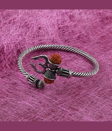 SILVER SHINE Adjustable  Trishul Damroo Rudraksha Bahubali Kada Bracelet Mahakal For Men Boys Girls