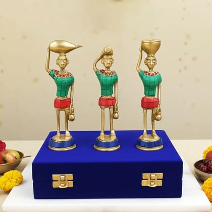Brass Showpiece Rajasthani Musical Statue Set Of 3 Pcs. With Velvet Box (BSMAS841 B)