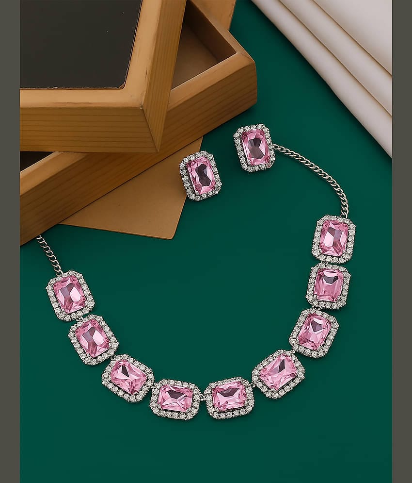 SHANKHRAJ MA LL Pink Metal Necklace Set ( Pack of 1 )