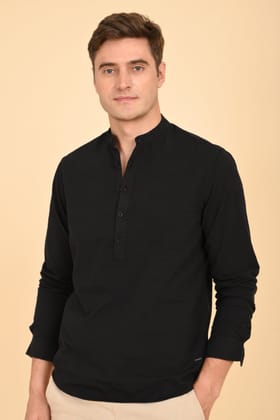 Arcane - Seersucker Kurta Shirt - Black-S-38 / BLACK