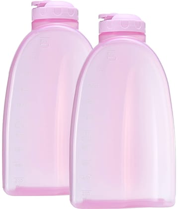 Gluman Hippo Spout Sky Blue Plastic Fridge Water Bottle 2000 mL ( Set of 2 )