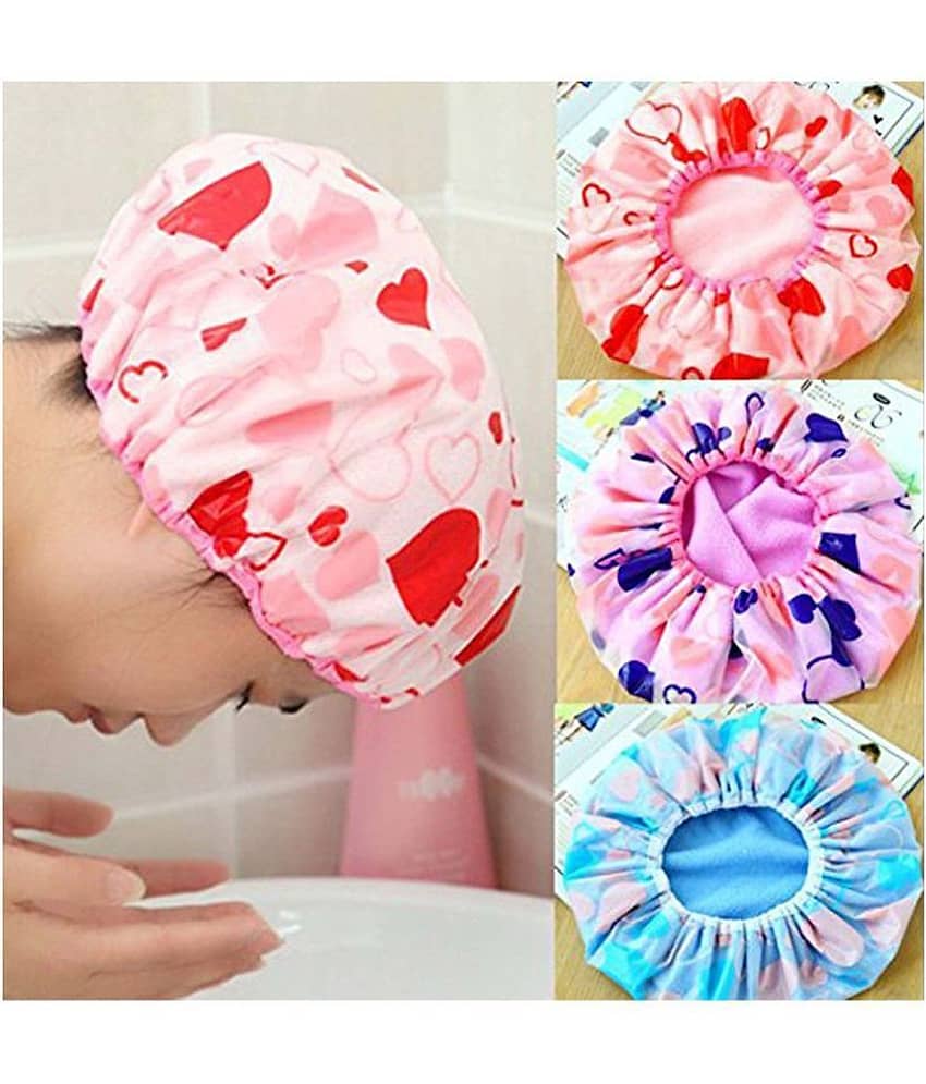 Colorful Waterproof Elastic Eva Free-Size Bathroom Shower Caps Daily Use Plastic Shower Cap for Girl's and Women's (Multi-color) (Pack Of 3)