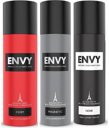 Envy Fiery, Noir & Magnetic Deodorant Spray for Men 360 ml ( Pack of 3 )