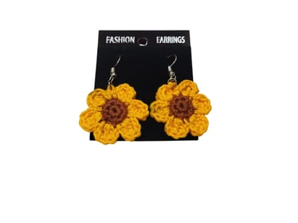 Handmade Crochet Sunflower Earrings - Boho Flower Jewelry