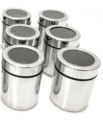 Visaxmi Masala Dabba Steel Silver Spice Container ( Set of 6 )