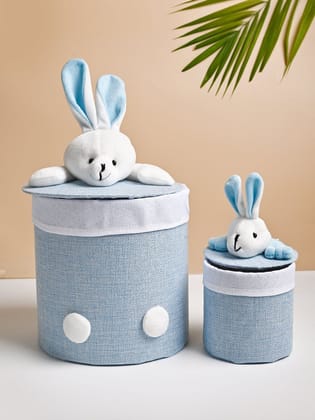 VON CASA Multi Purpose 2Pcs Round Fabric Basket - Bunny Face Design VON CASA Multi Purpose 2Pcs Round Fabric Basket - Bunny Face Design