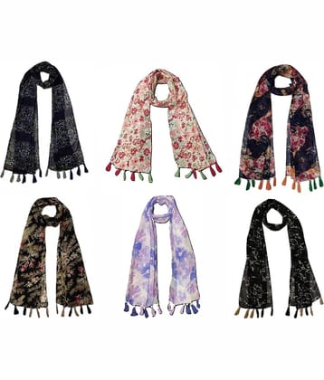 stolevilla Multi Printed Poly Cotton Yarn Stoles ( Pack of 6 )
