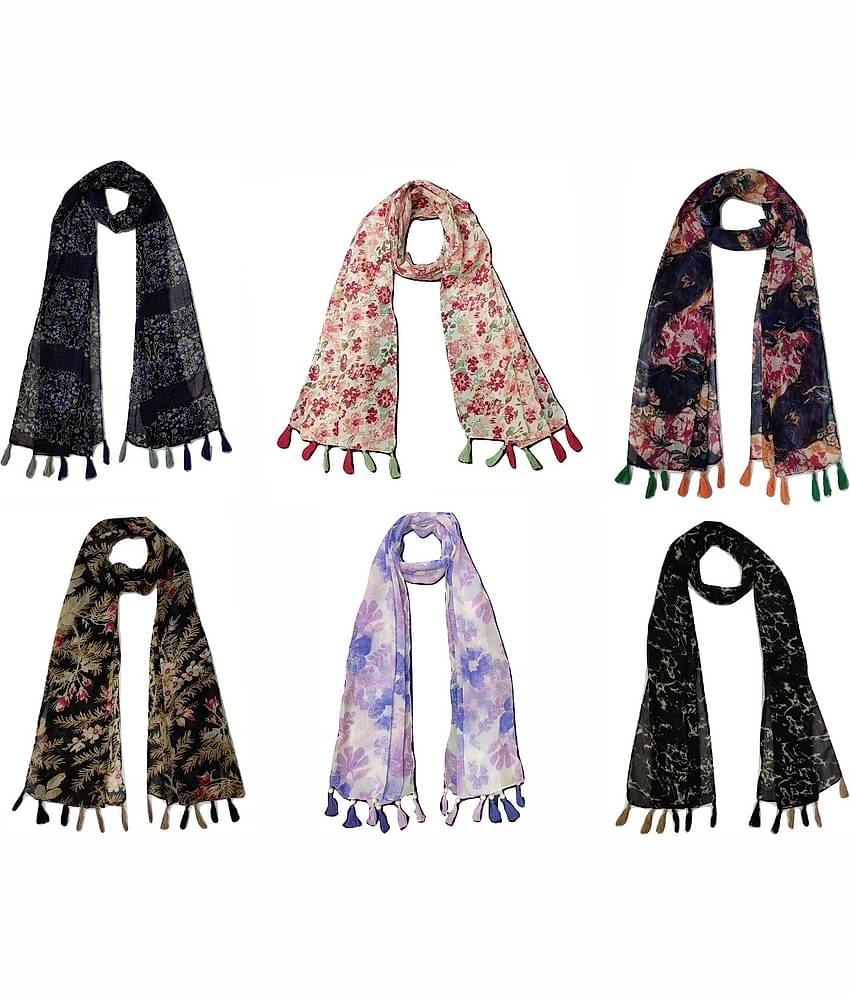 stolevilla Multi Printed Poly Cotton Yarn Stoles ( Pack of 6 )