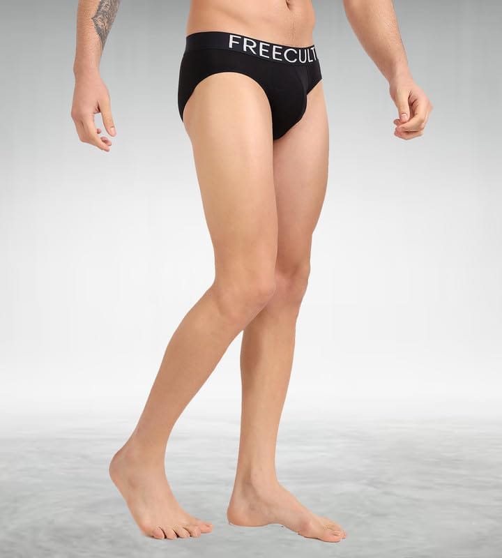 FREECULTR Men's Underwear Organic Cotton (Ultrasoft Waistband) Premium Snug-Fit Brief Pack of 1-Black