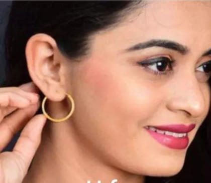 Gold Plated Brass Cutwork Small &Cute Fashion Hoop Bali for Girl Women Pack of 1