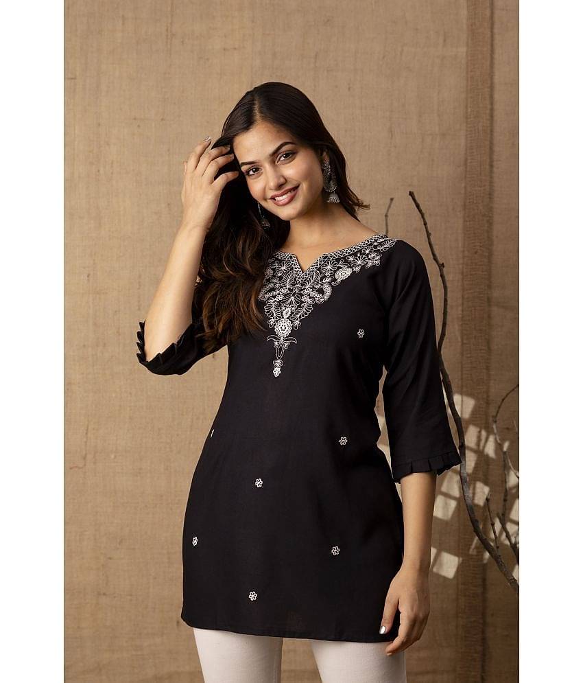 Kapadia Women's Rayon Regular Top ( Black )