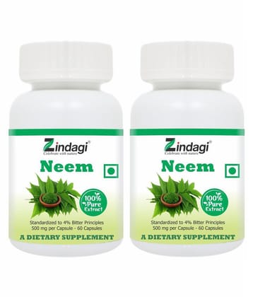 Zindagi Zindagi Neem Extract Capsules - Viral Free And Health Supplement - Neem Capsules 120 gm Multivitamins Capsule Pack of 2