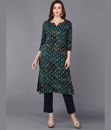 Vaamsi Silk Blend Printed Straight Women's Kurti - Blue ( Pack of 1 )