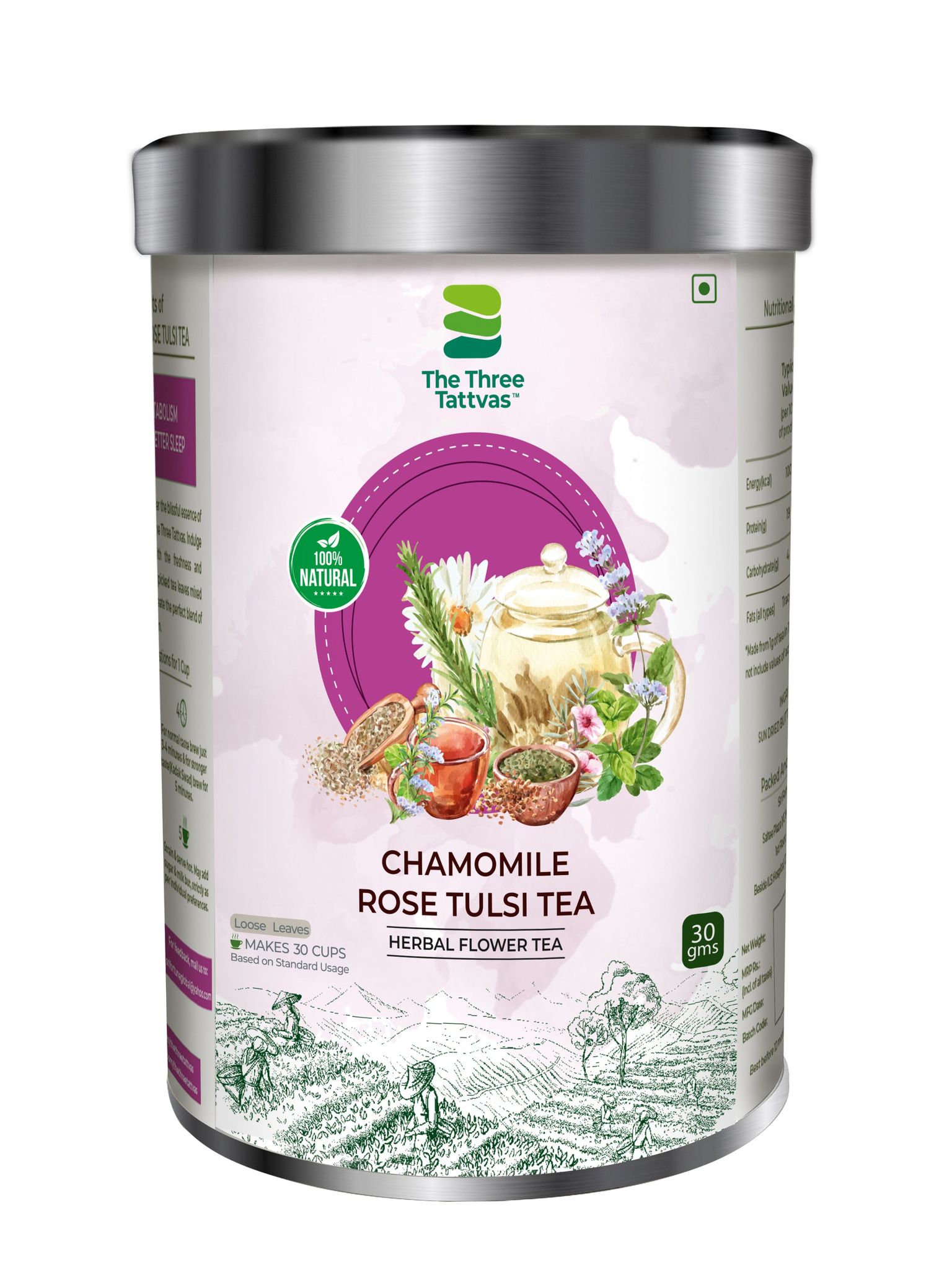 The Three Tattvas Chamomile Rose Tulsi 30gms